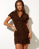 Image of Avalo Mini Dress in Brown Flock Daisy Mesh