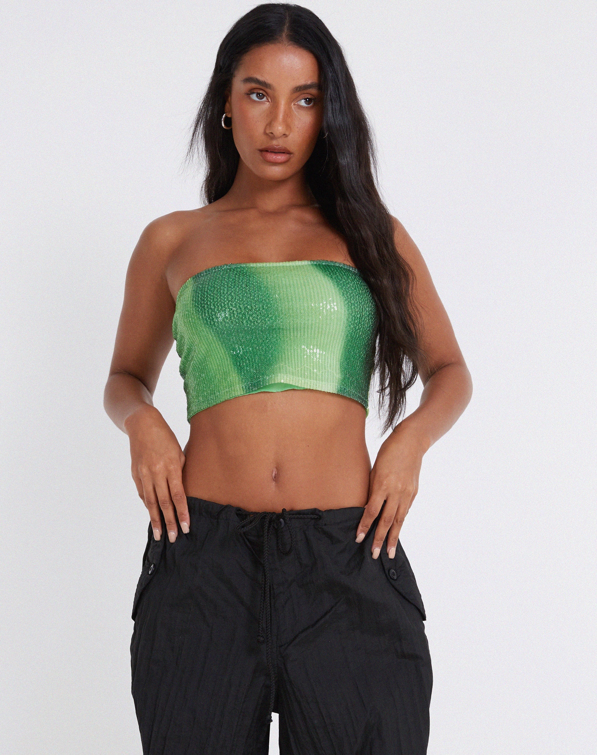 image of Bandira Bandeau Top in Sequin Solarized Green