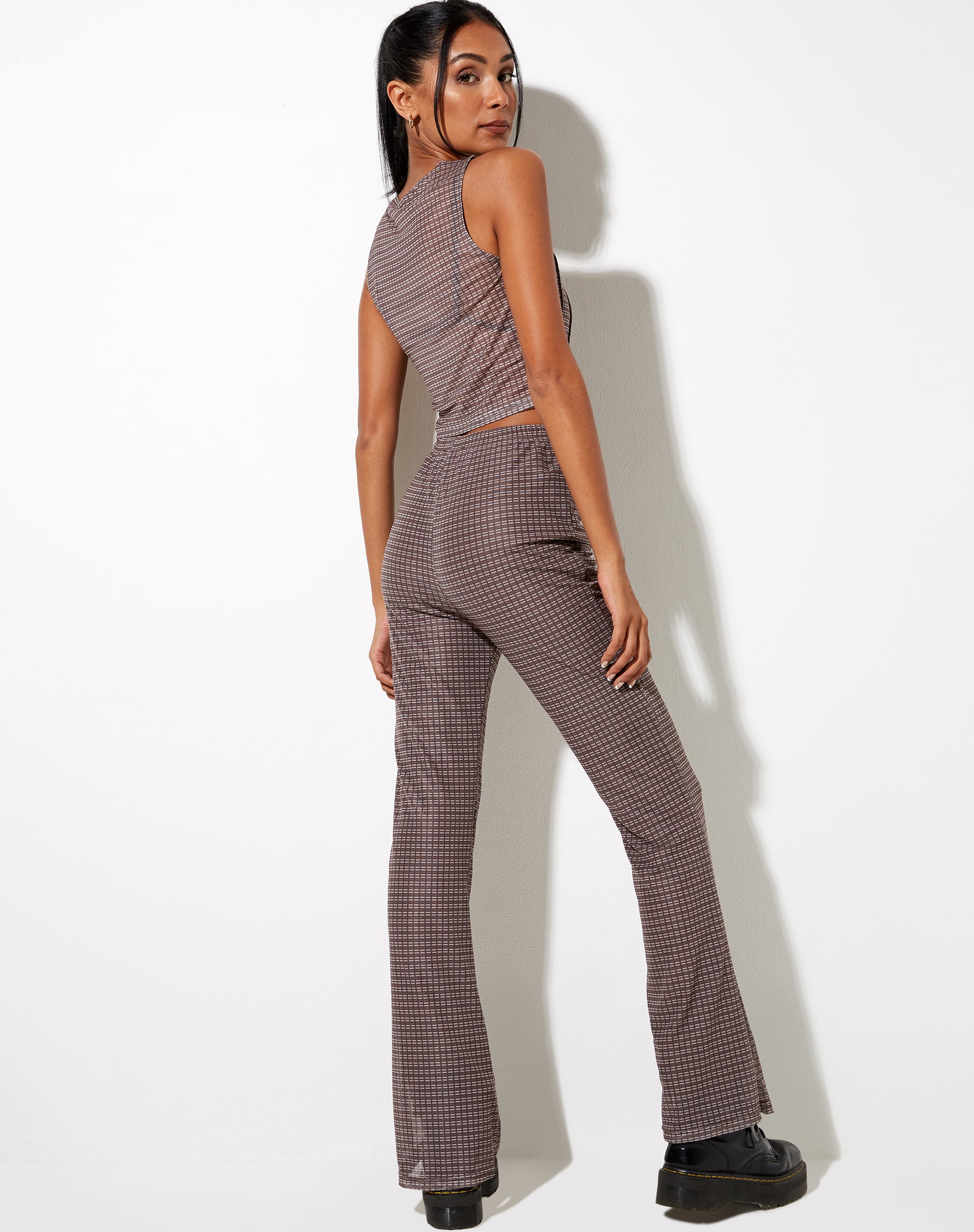 Image of Herly Flare Trouser with Lining in Mini Check Chocolate