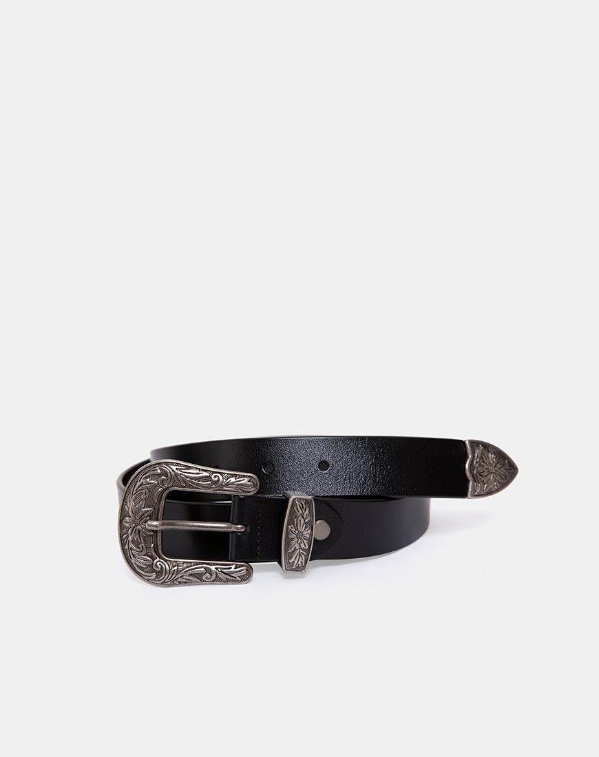 Image of Black Vintage Western Belt with Silver Buckle