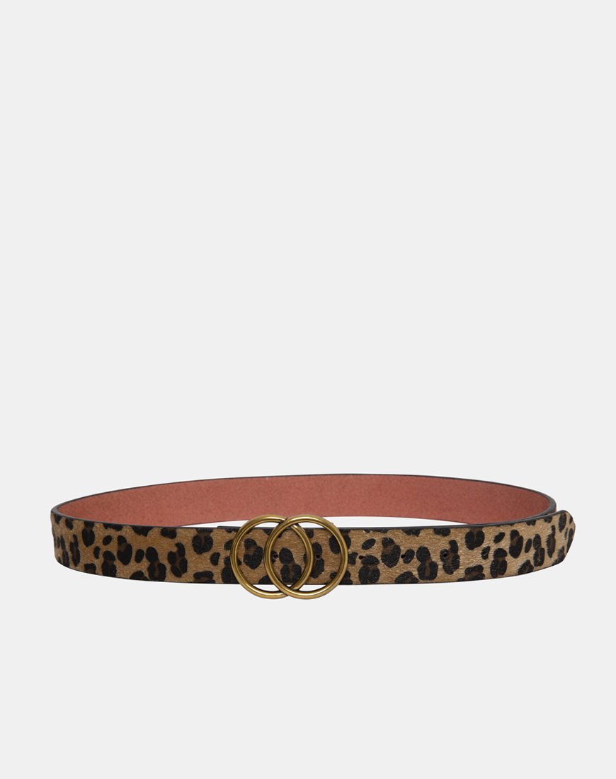 Image of Leopard Leather Belt with Round Buckle
