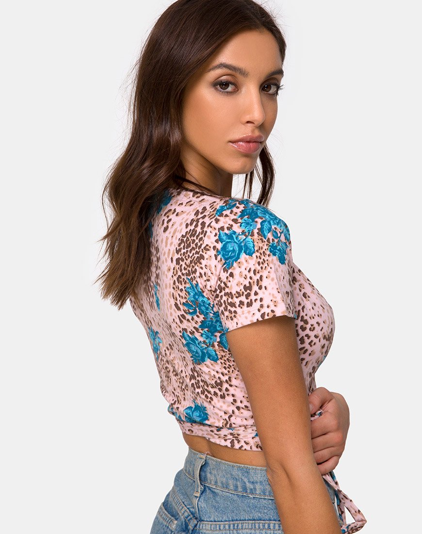 Image of Bilen Crop Top in Jungle Flower Blue and Cream
