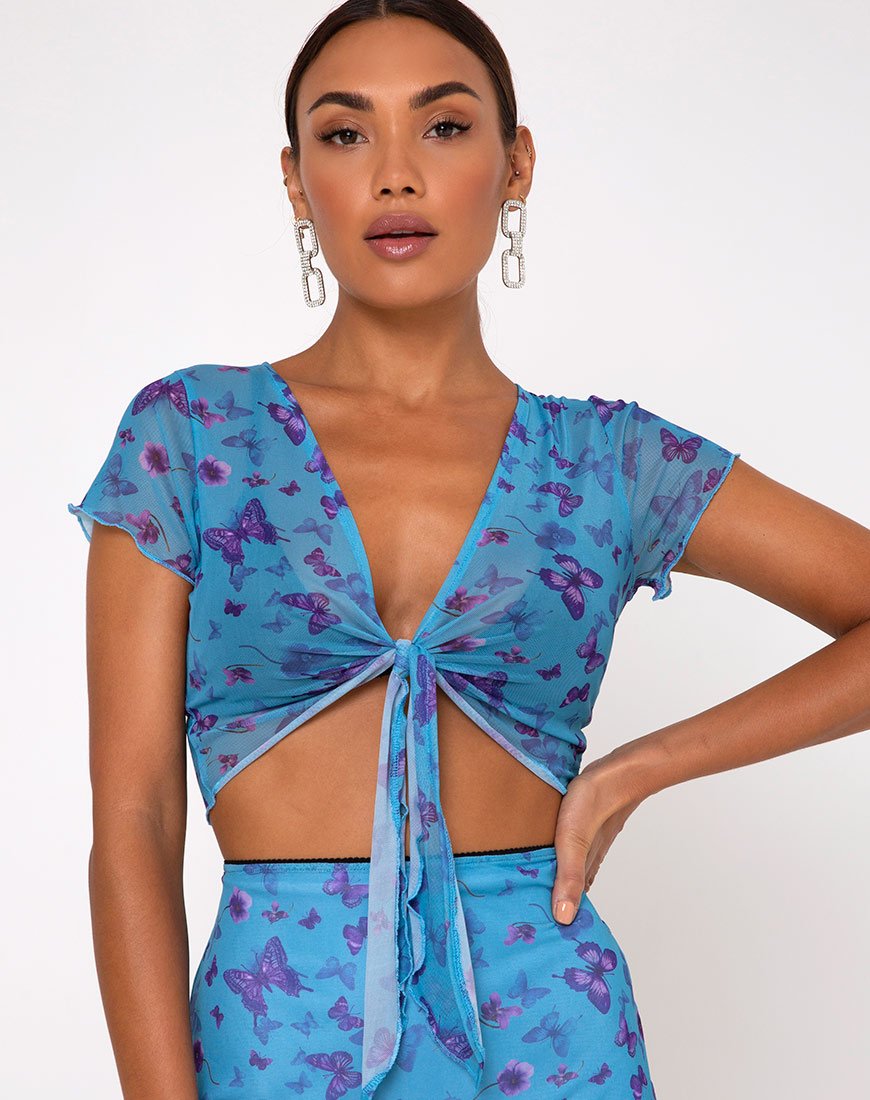Image of Blaza Crop Top in Mesh Butterfly Azure