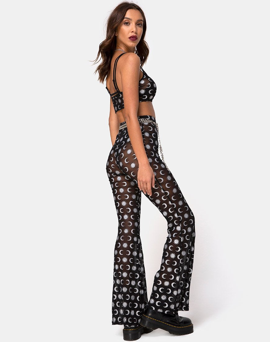 Herlom Flare Trouser in Over the Moon Black with Glitter