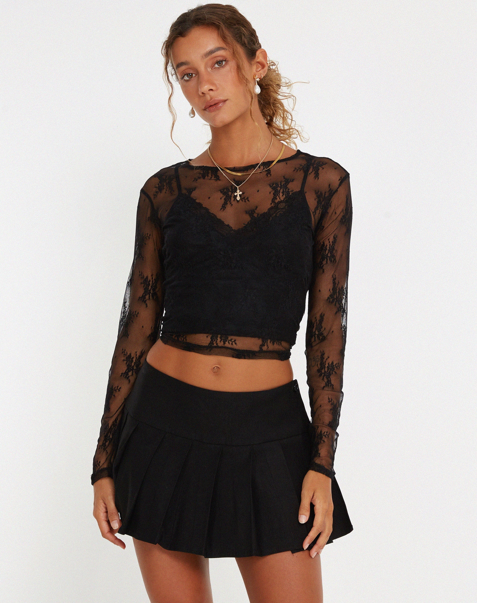image of Bonca Long Sleeve Top in Lace Black