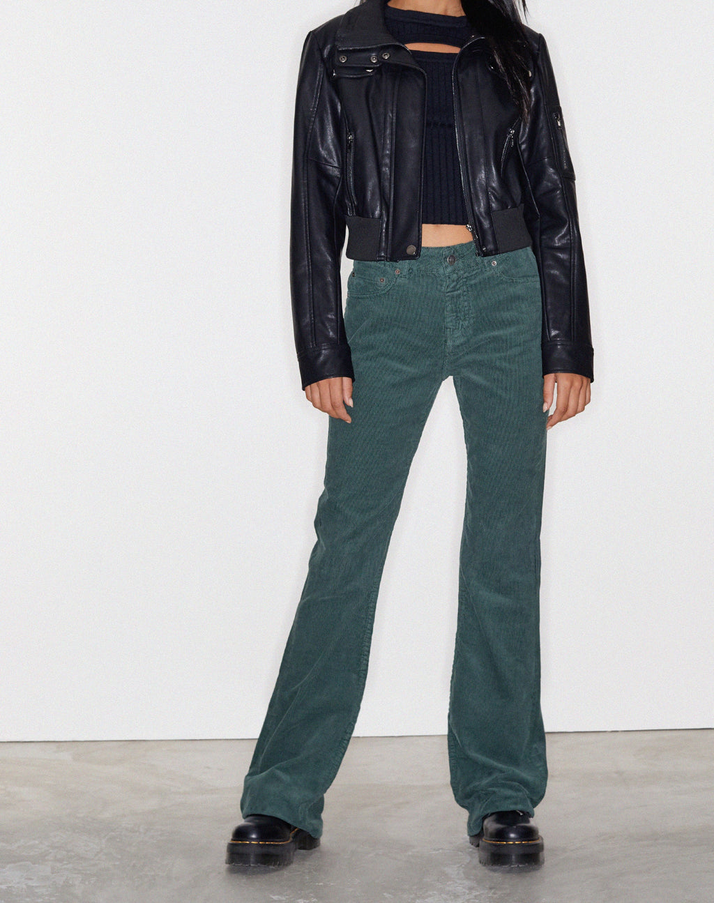 Bootleg Jeans in Cord Forest Green
