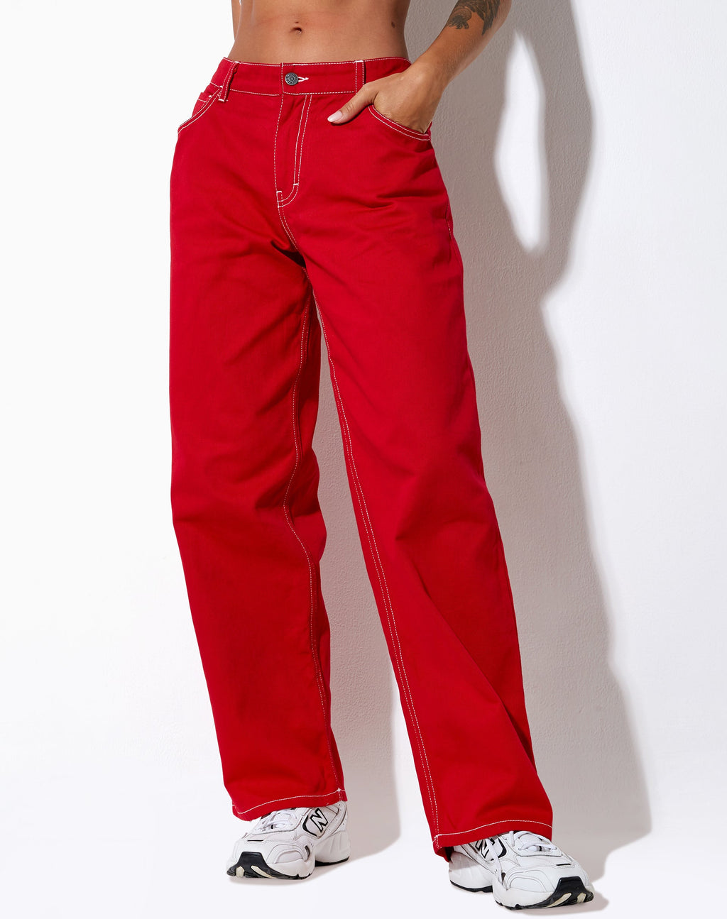 Athene Trouser in Racing Red White Stitch