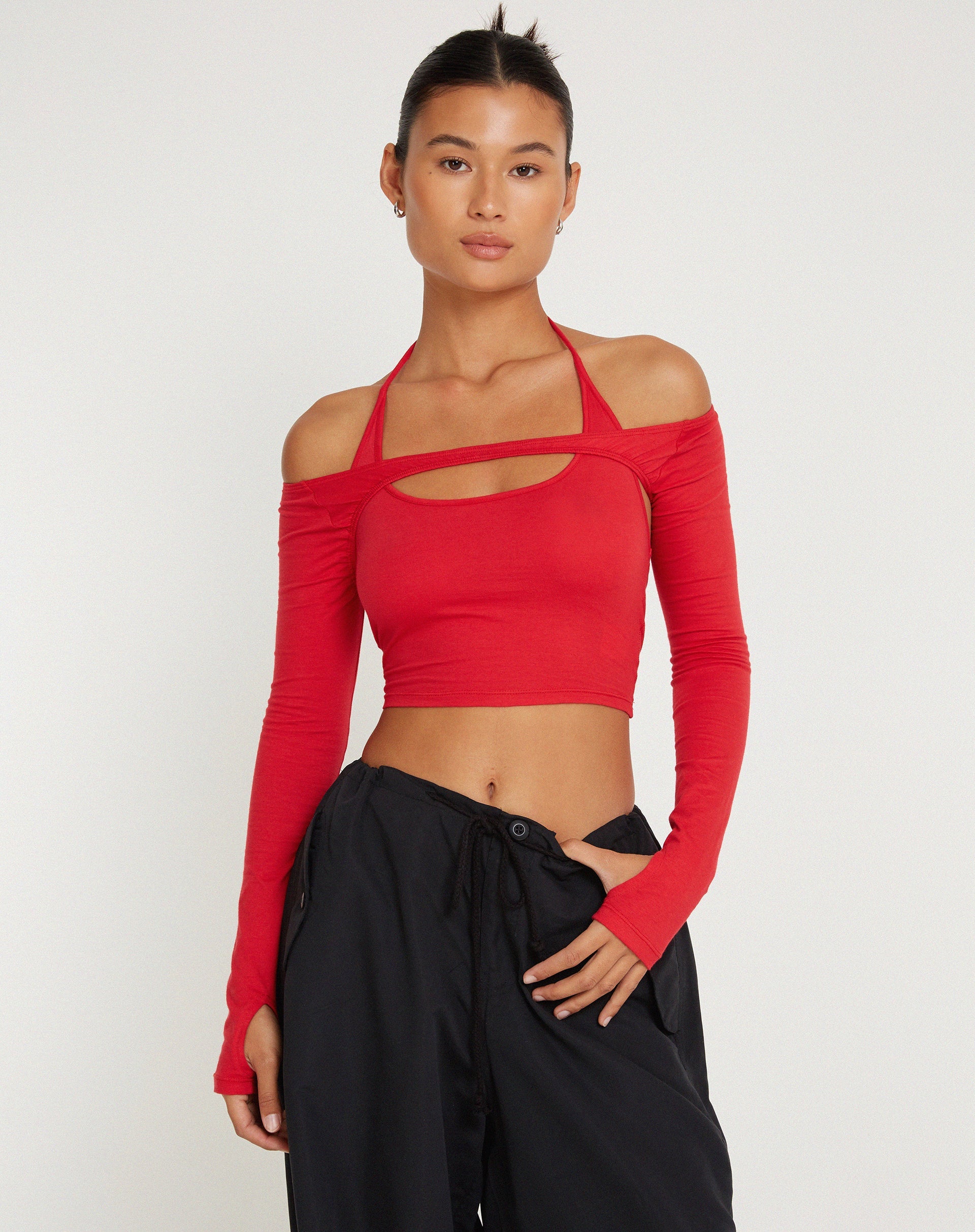 Brandy Long Sleeve Top in Racing Red - Main Image
