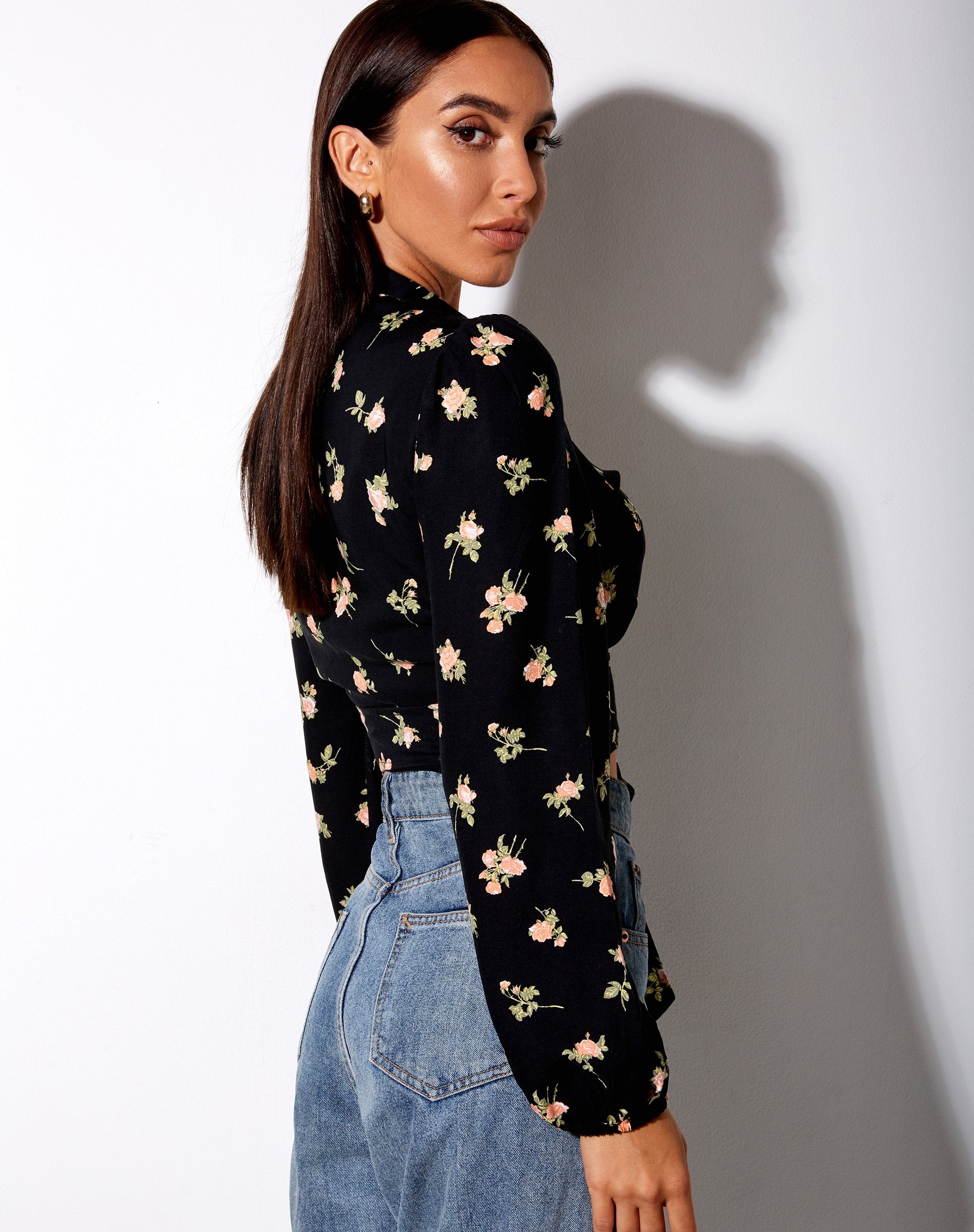 Image of Briza Crop Top in Rose Garden Black