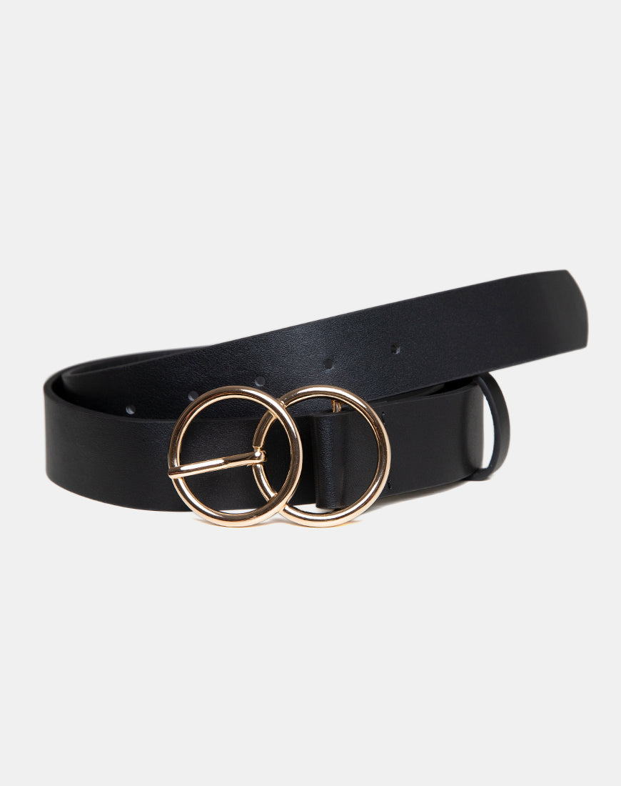 Image of Black Pu Belt with Golden O Ring Buckle