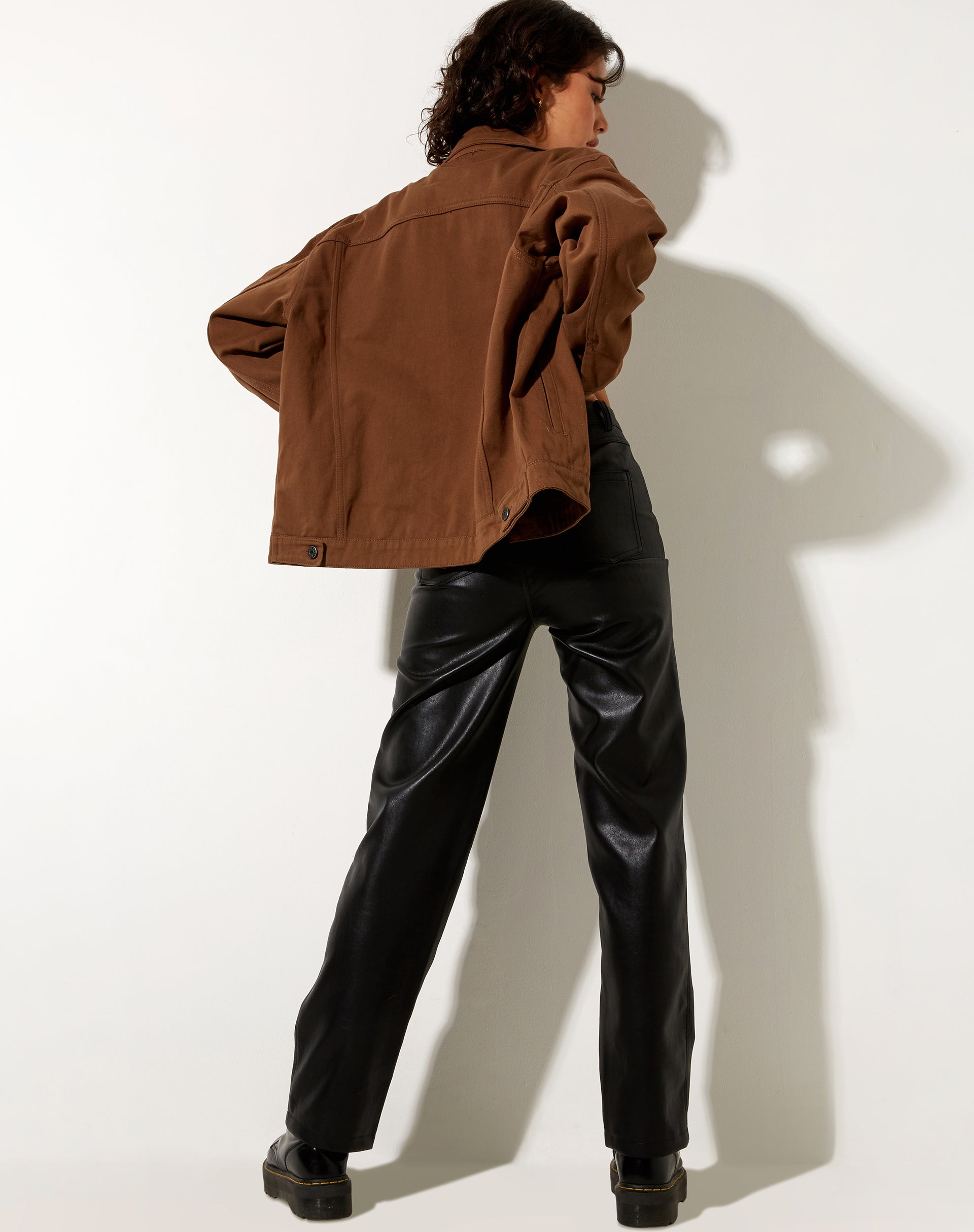 Image of Calissa Longline Denim Jacket in Rich Brown