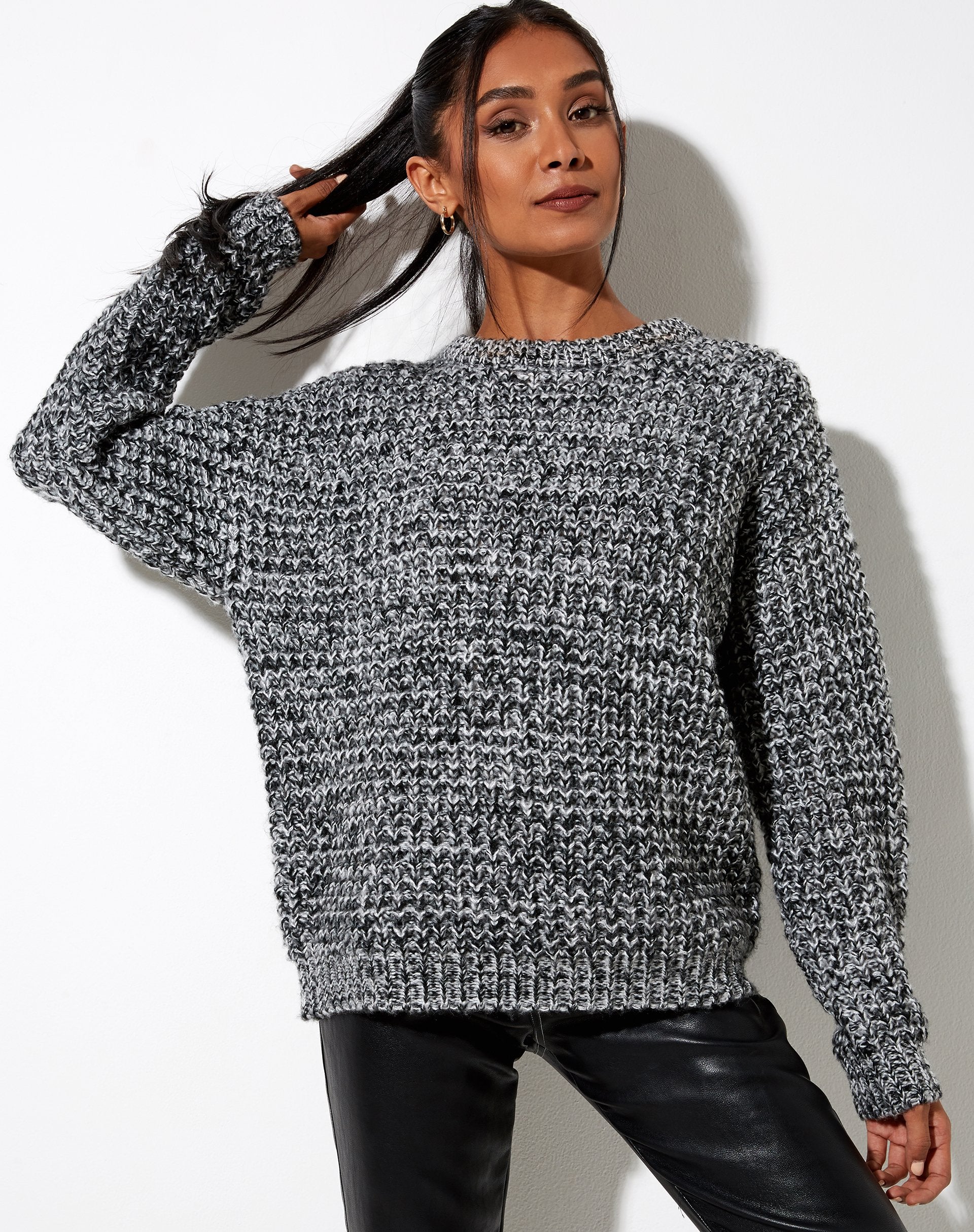 Image of Caribou Jumper in Chunky Knit Black Grey and White