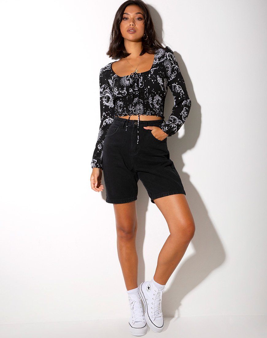 Image of Carmen Longsleeve Top in Night Sky Black