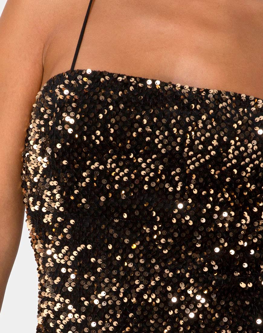 Image of Cecile Slip Dress in Velvet Gold Sequin
