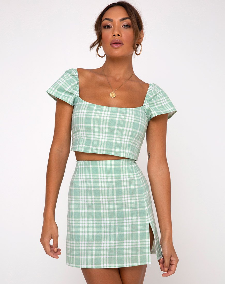 Image of Cindy Crop Top in Table Cloth Neo Mint