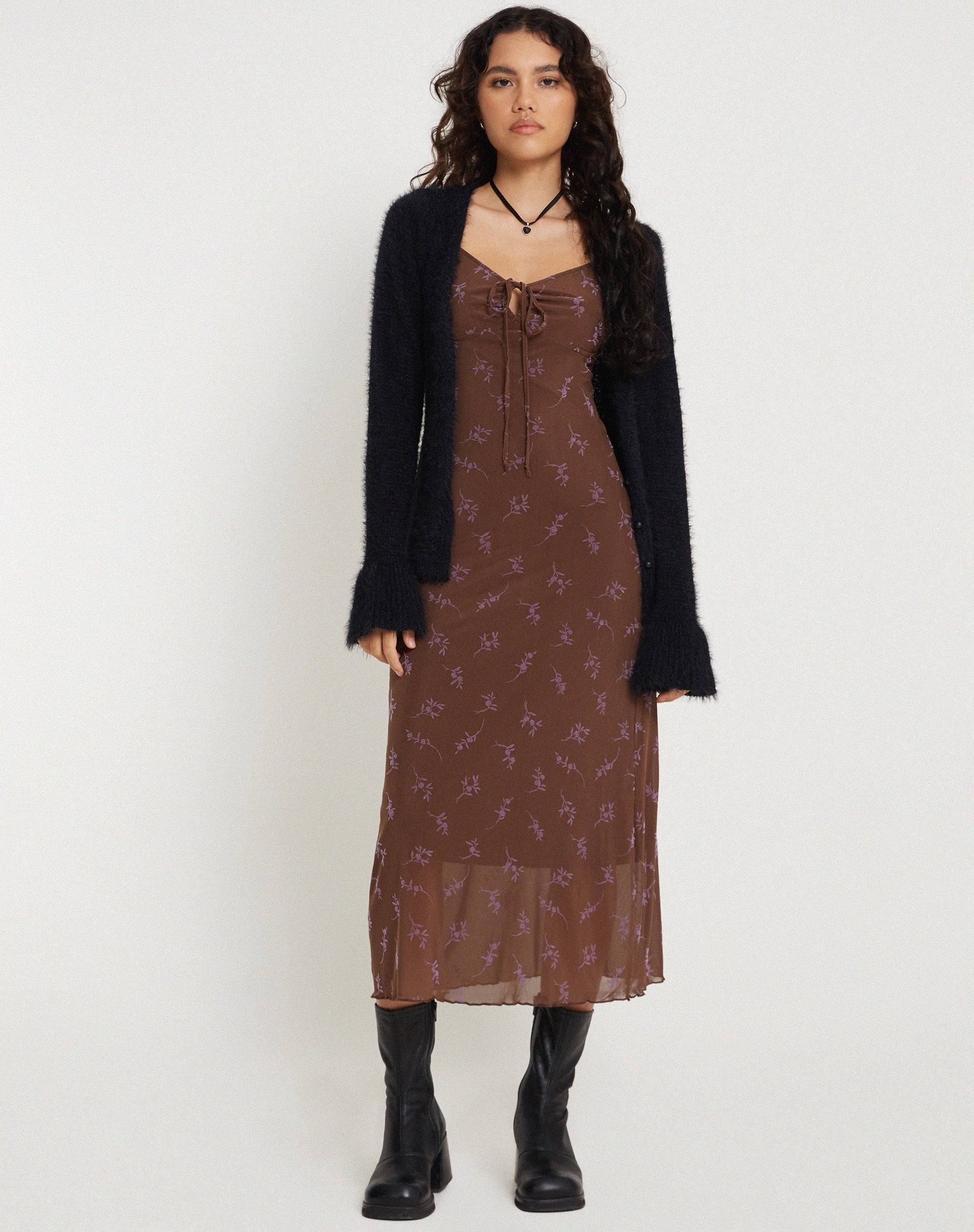 Image of Coya Maxi Dress in Flower Stem Flock Brown