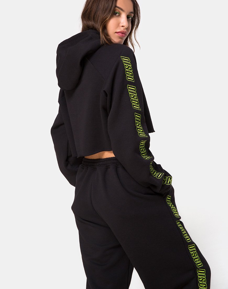 Image of Cropped Black Hoodie in Disco Embro