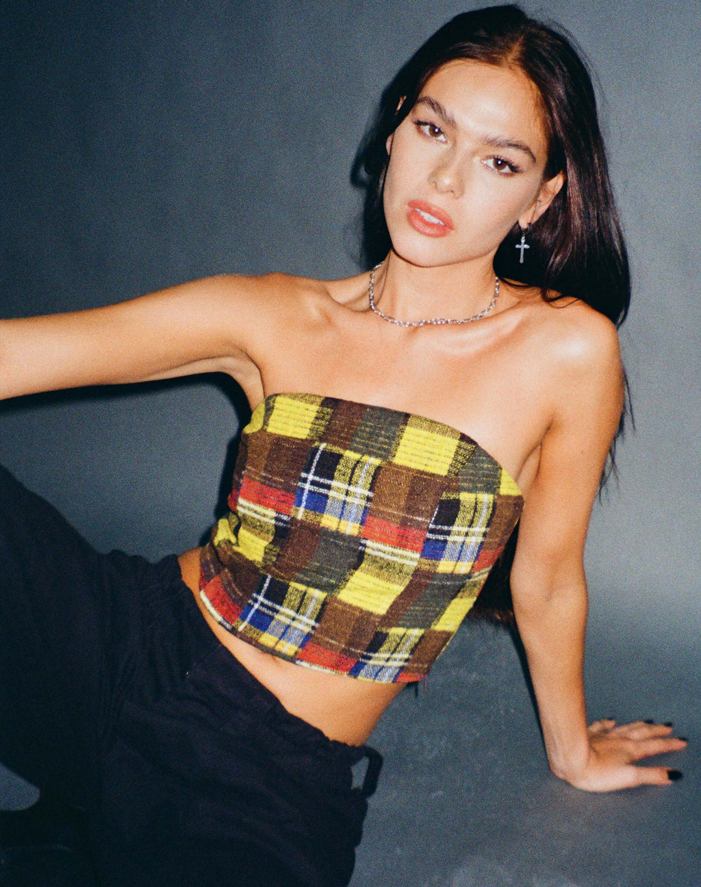 Delny Bandeau Top in Mix Tartans