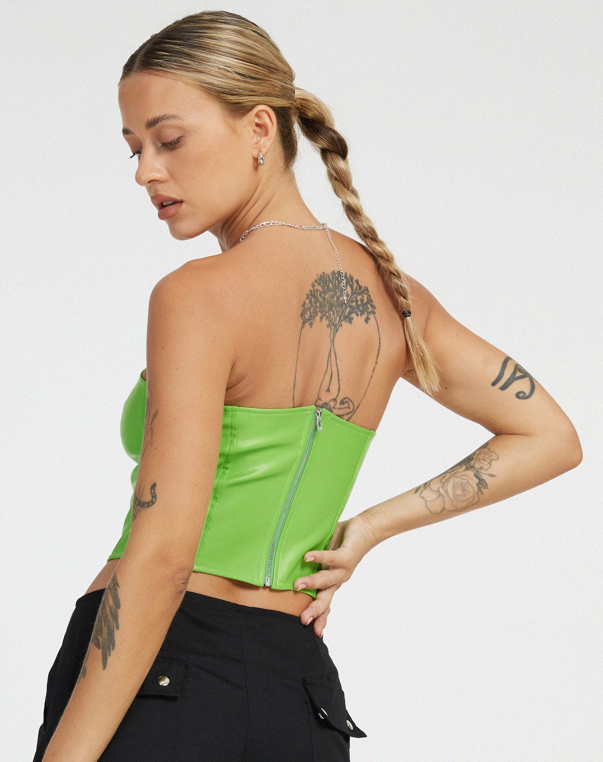 image of Dena Corset Top in PU Neon Green