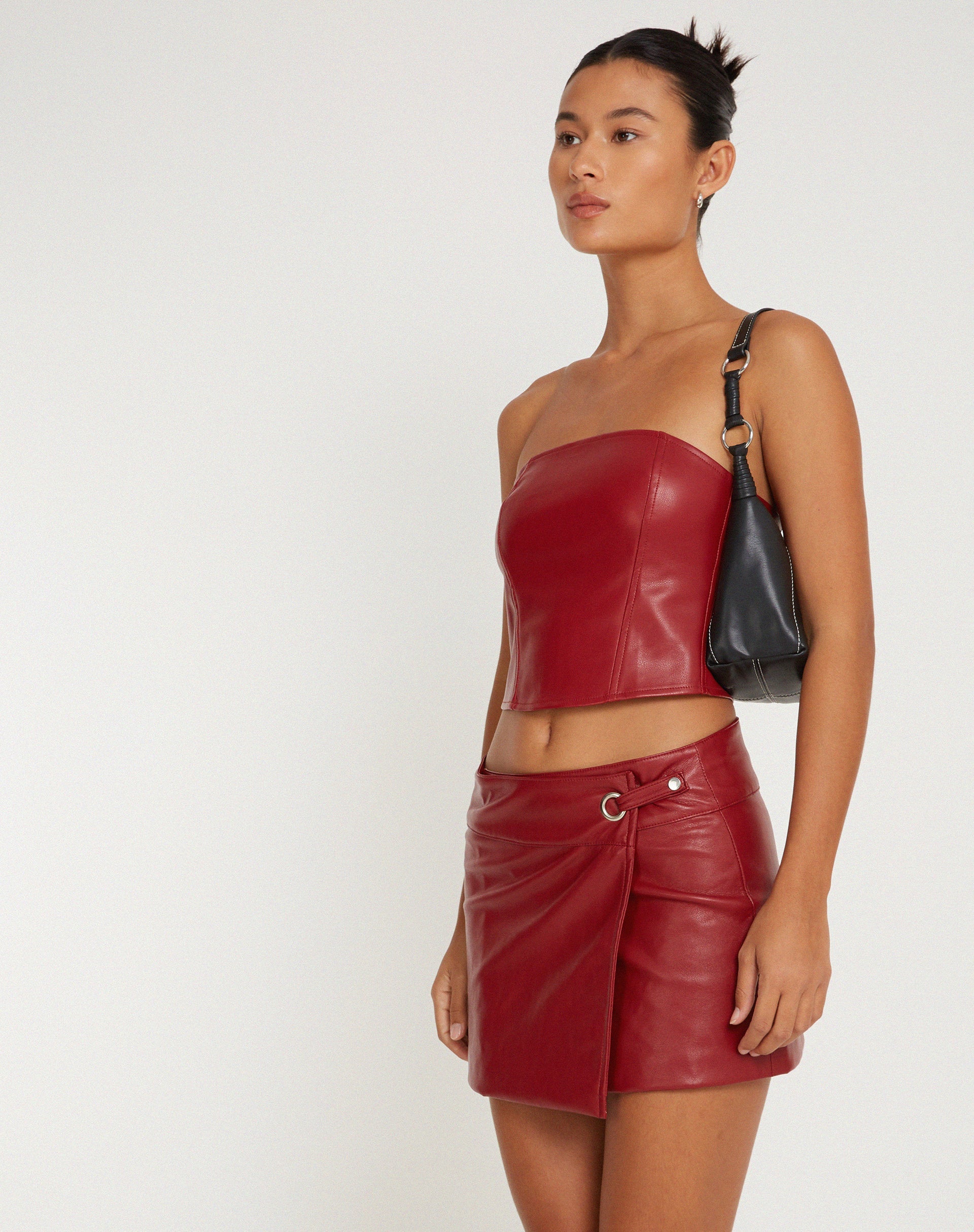 image of Rolo Mini Skirt in PU Blood Red