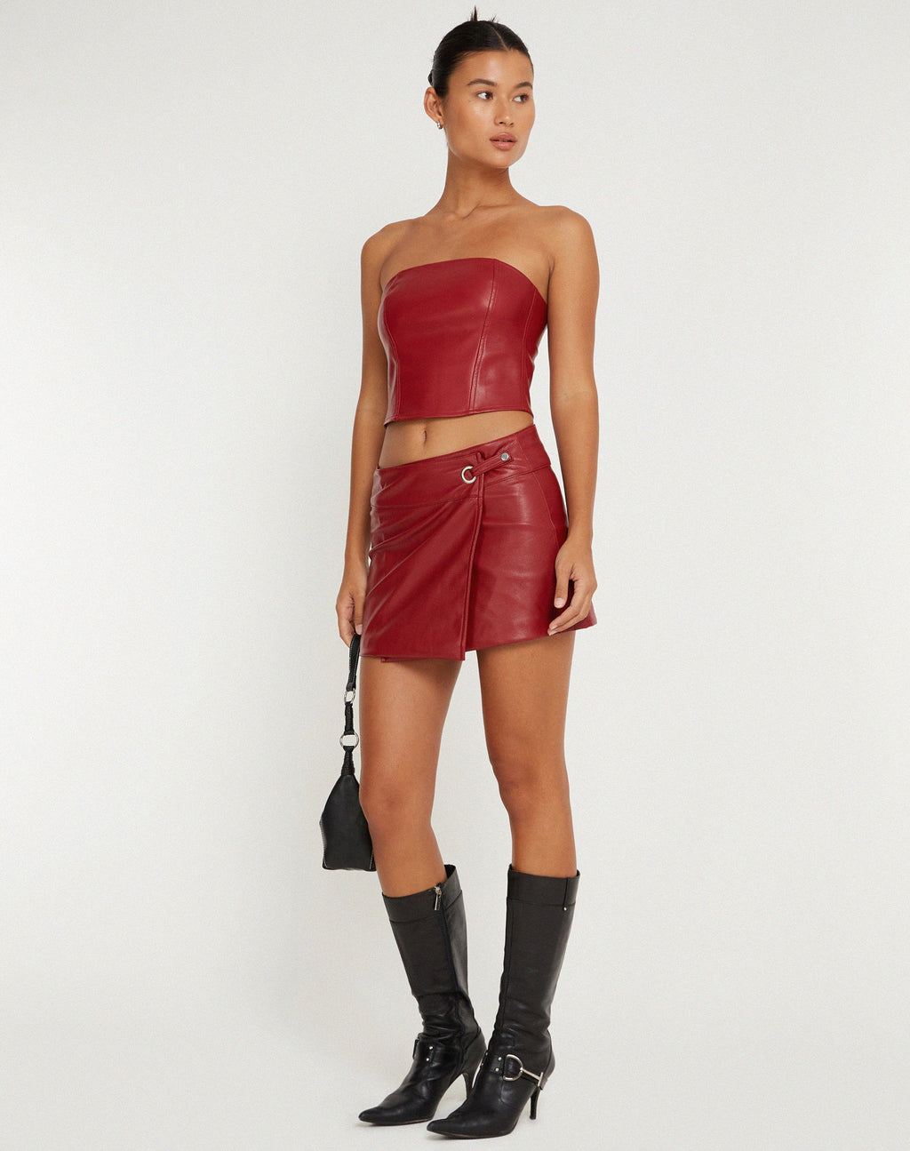 Rolo Mini Skirt in PU Blood Red