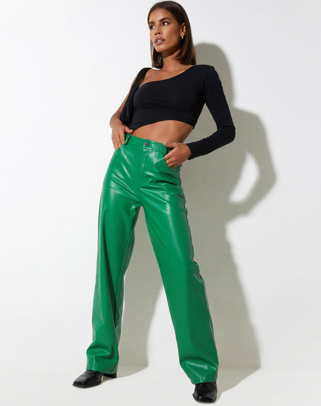 Zoka Leather Trouser in Pu Kelly Green