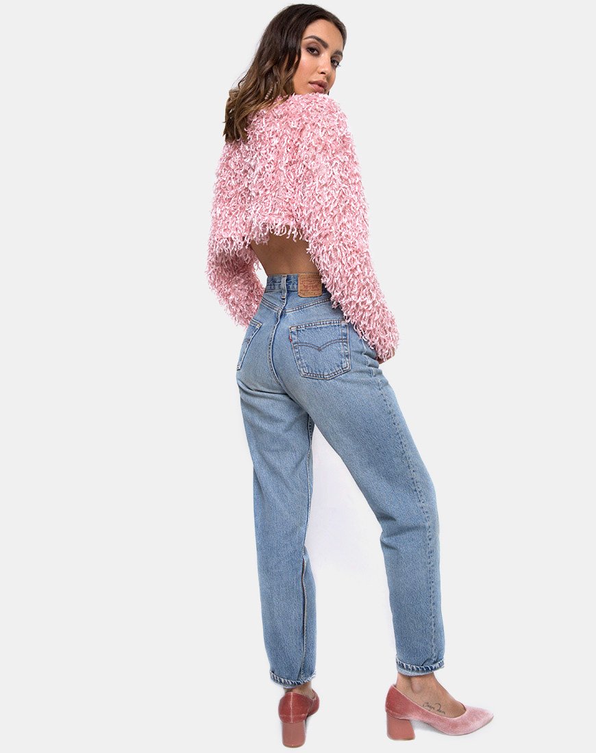 Image of Diabla Crop Jumper in Shaggy Knit Sugar Pink