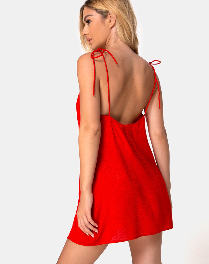 Image of Doella Slip Dress in Satin Cheetah Red