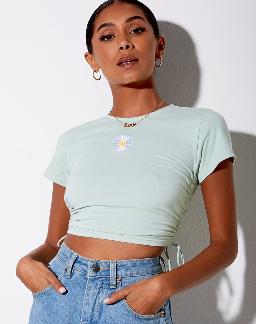 Image of Doga Crop Top in Soft Pistachio Daisy Embro