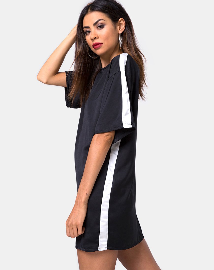 Image of Dore T-Shirt Dress in Black with Ivory Stripe