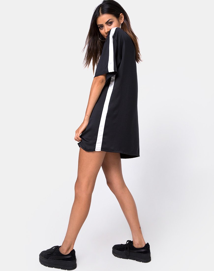 Image of Dore T-Shirt Dress in Black with Ivory Stripe