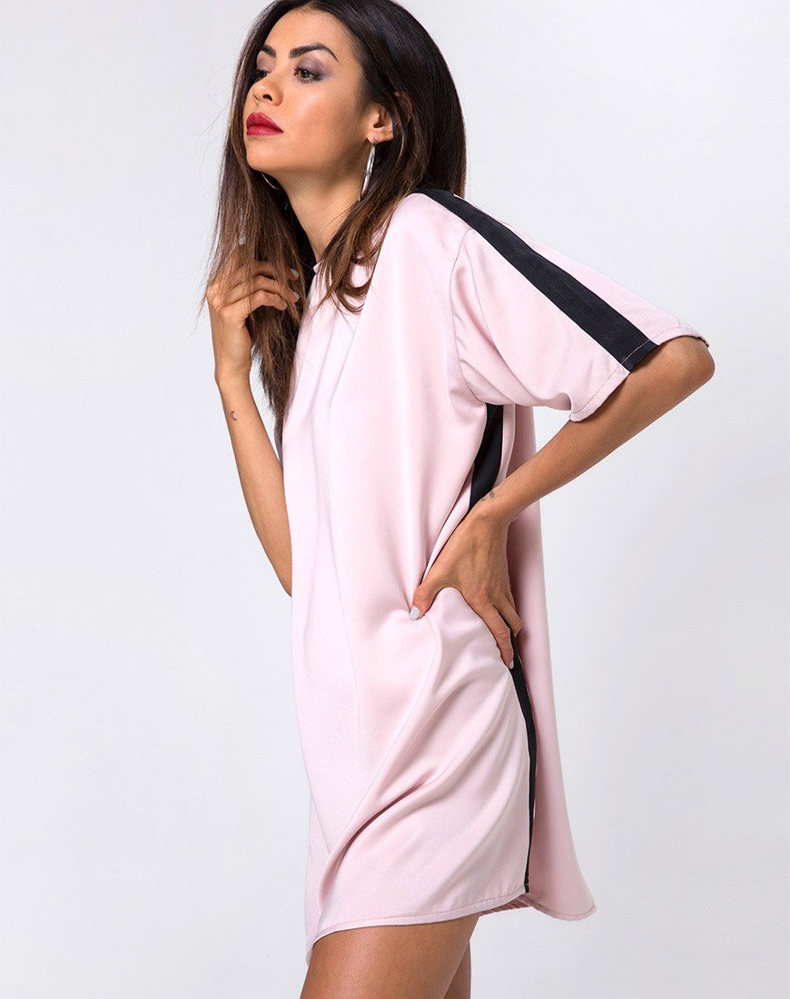 Image of Dore T-Shirt Dress in Blush with Black Stripe