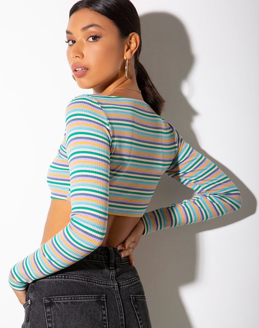 Image of Adea Crop Top in Rib Green Purple and Yellow by Motel