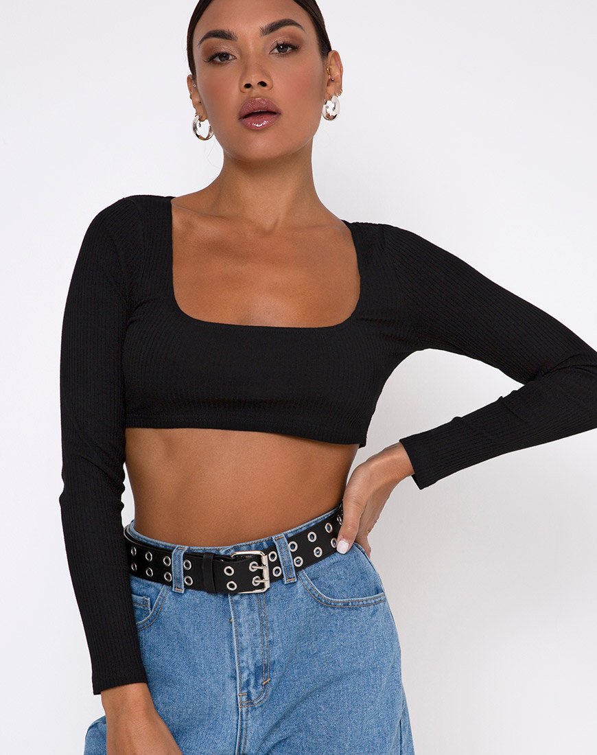 Image of Drea Crop Top in Rib Black
