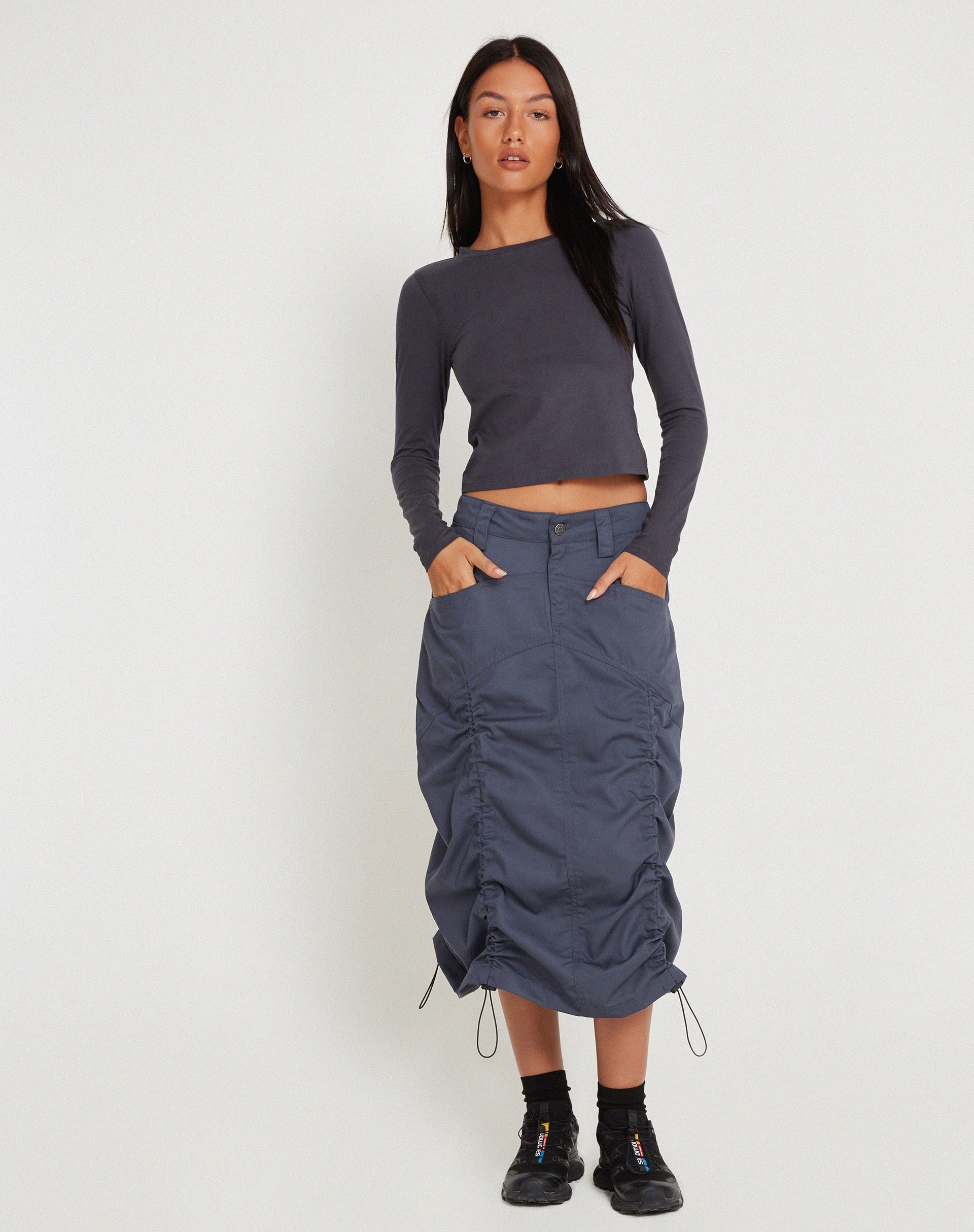 Image of Eisig Cargo Midi Skirt in Charcoal Navy
