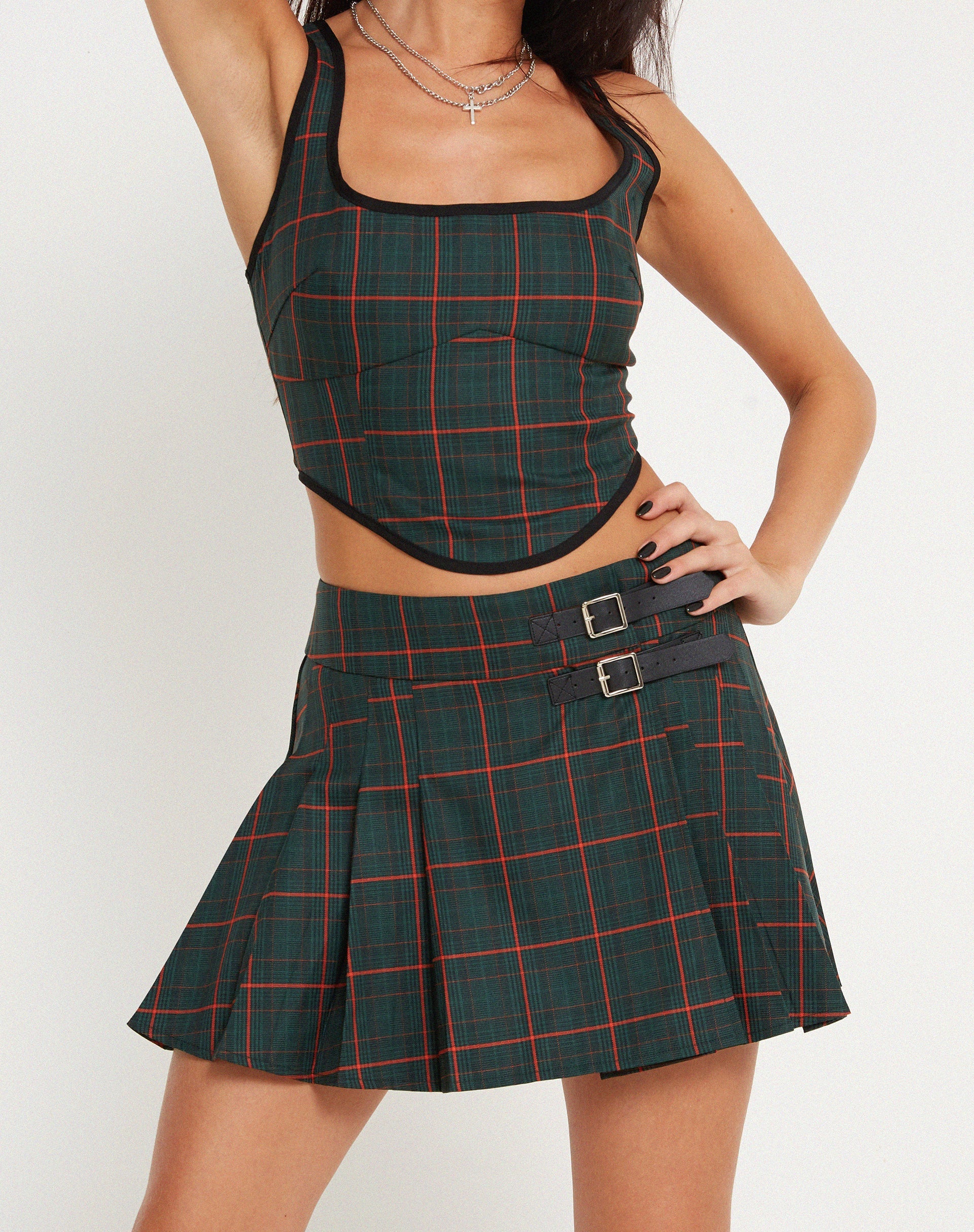 Green plaid hotsell bodycon skirt