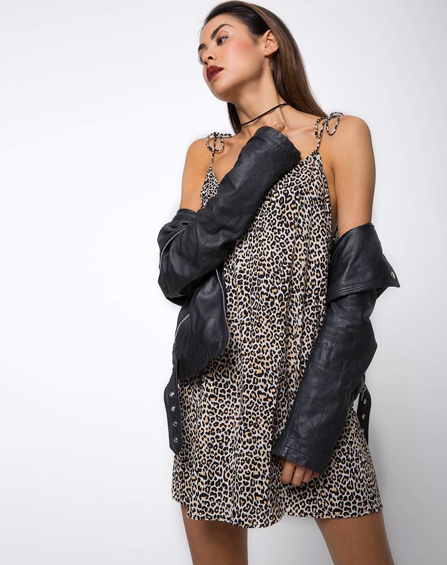 Image of Elgia Slip Dress in Rar Leopard Brown