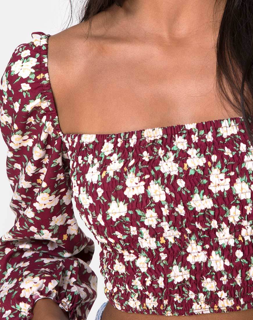 Image of Elina Crop Top in Wild Fleur Maroon
