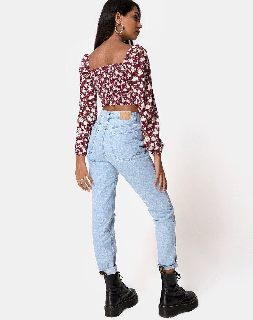 Image of Elina Crop Top in Wild Fleur Maroon
