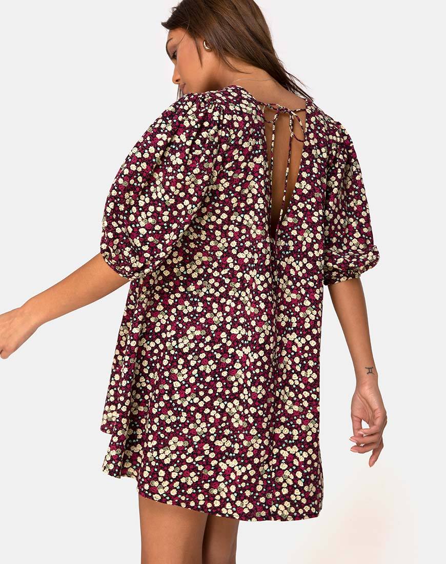 Image of Elna Babydoll Dress in Floral Field Plum
