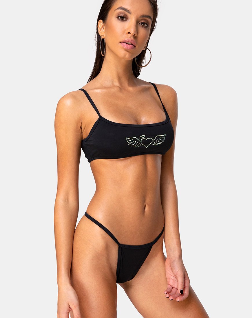 Image of Elvina Bikini Top in Matte Black with Diamante