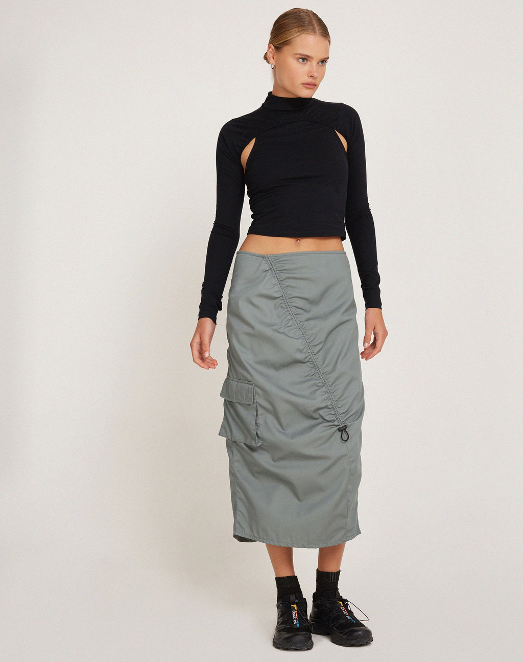 Enore Midi Skirt in Stone Blue