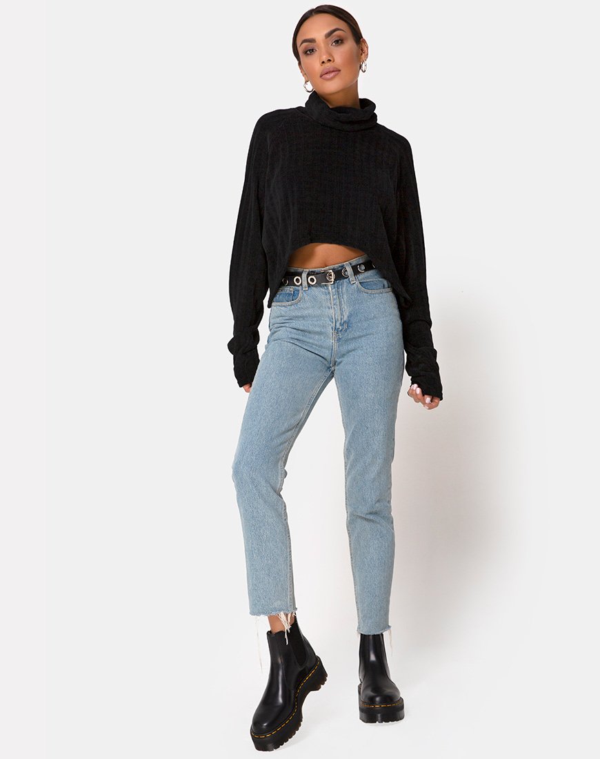 Image of Evie Cropped Sweatshirt in Chenille Black
