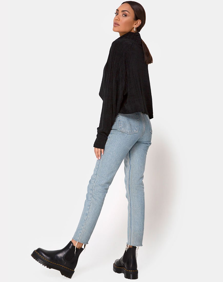 Image of Evie Cropped Sweatshirt in Chenille Black