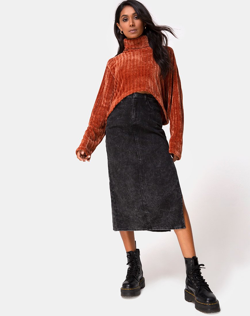 Image of Evie Cropped Sweater in Rust Chenille