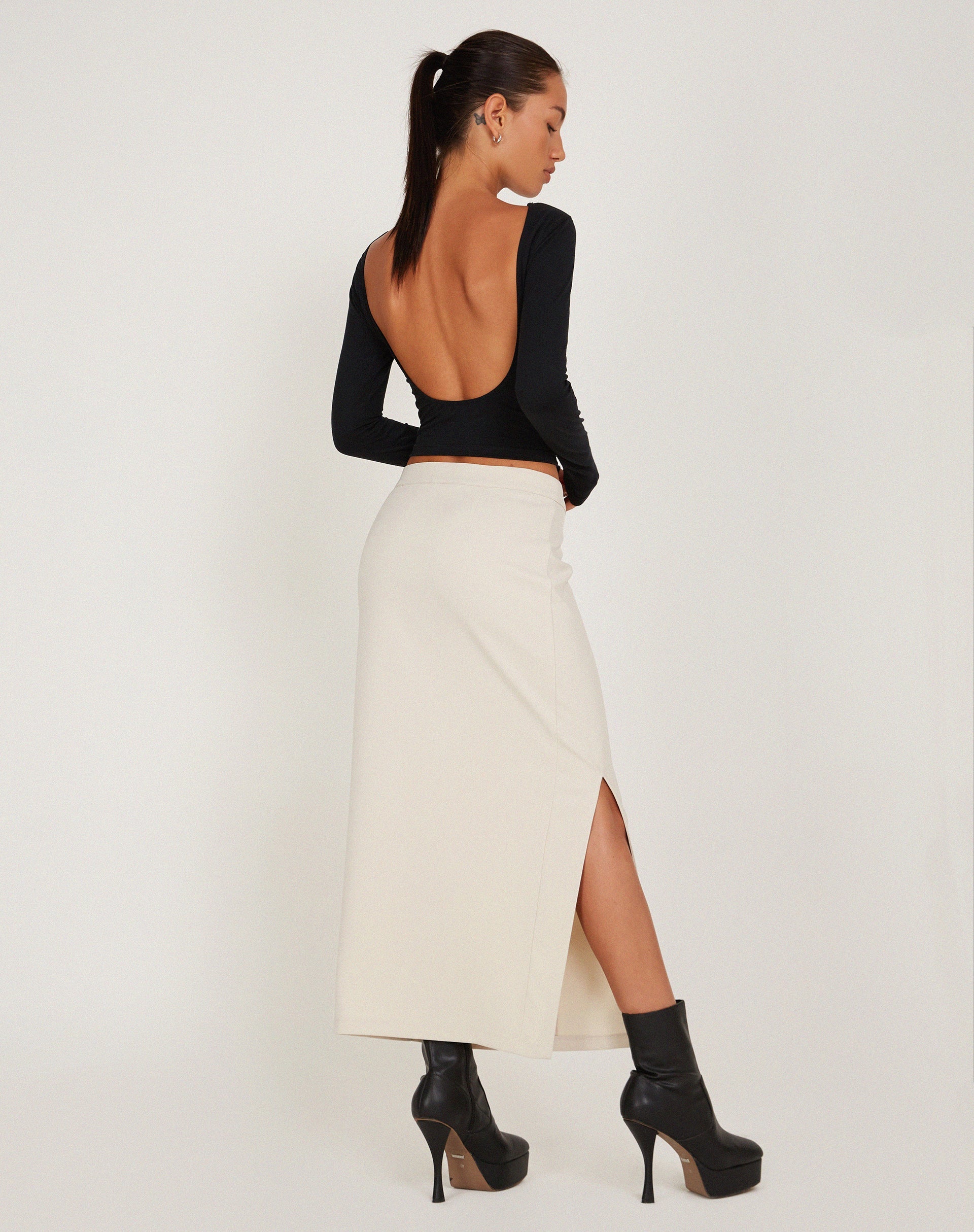 Image of Evinta Low Rise Maxi Skirt in Light Cream