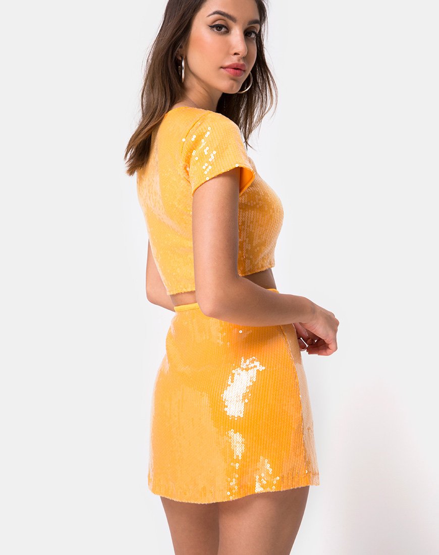 Image of Ewi Skirt in Tangerine with Clear Sequin
