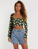 Image of Faline Crop Top in Cute Floral Black and Yellow