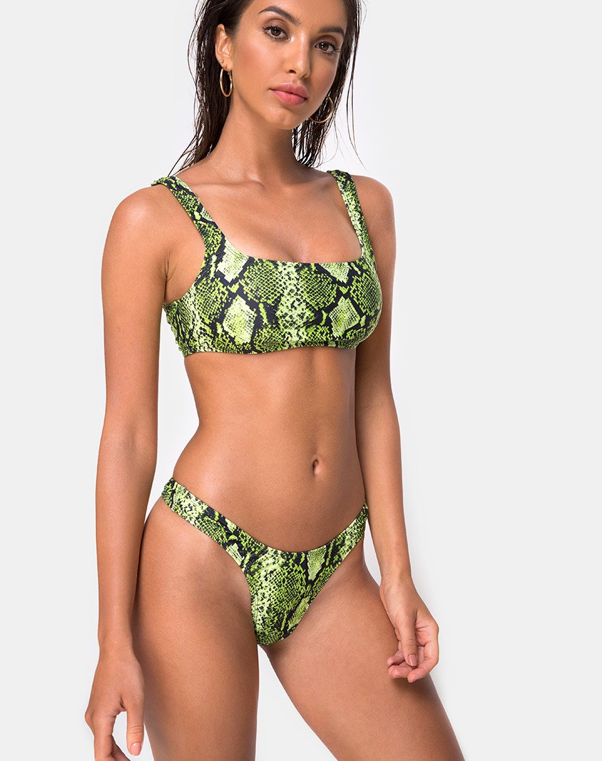 Image of Farida Bikini Top in Slime Lime Snake