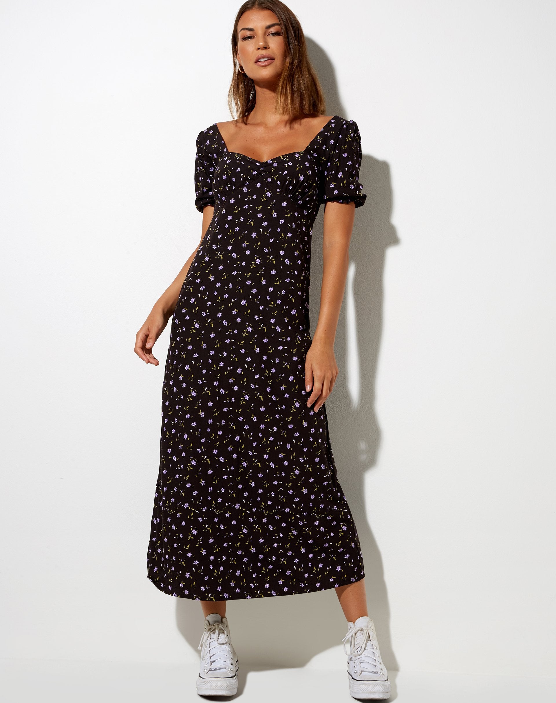Image of Fernanda Midi Dress in Pretty Petal Coffee and Purple